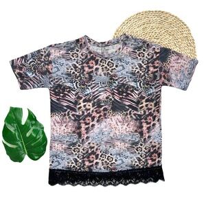 ASOS Y2K 90’s Funky Wild Lace Animal Print Leopard Zebra T-Shirt size 4